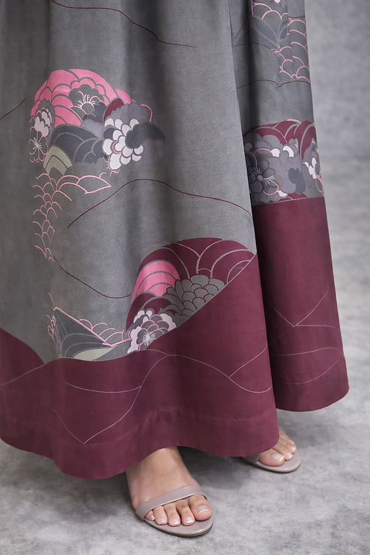 Graphite Grey Silk Chanderi Wrap-Style Jumpsuit by OJA at Pernia's Pop Up Shop