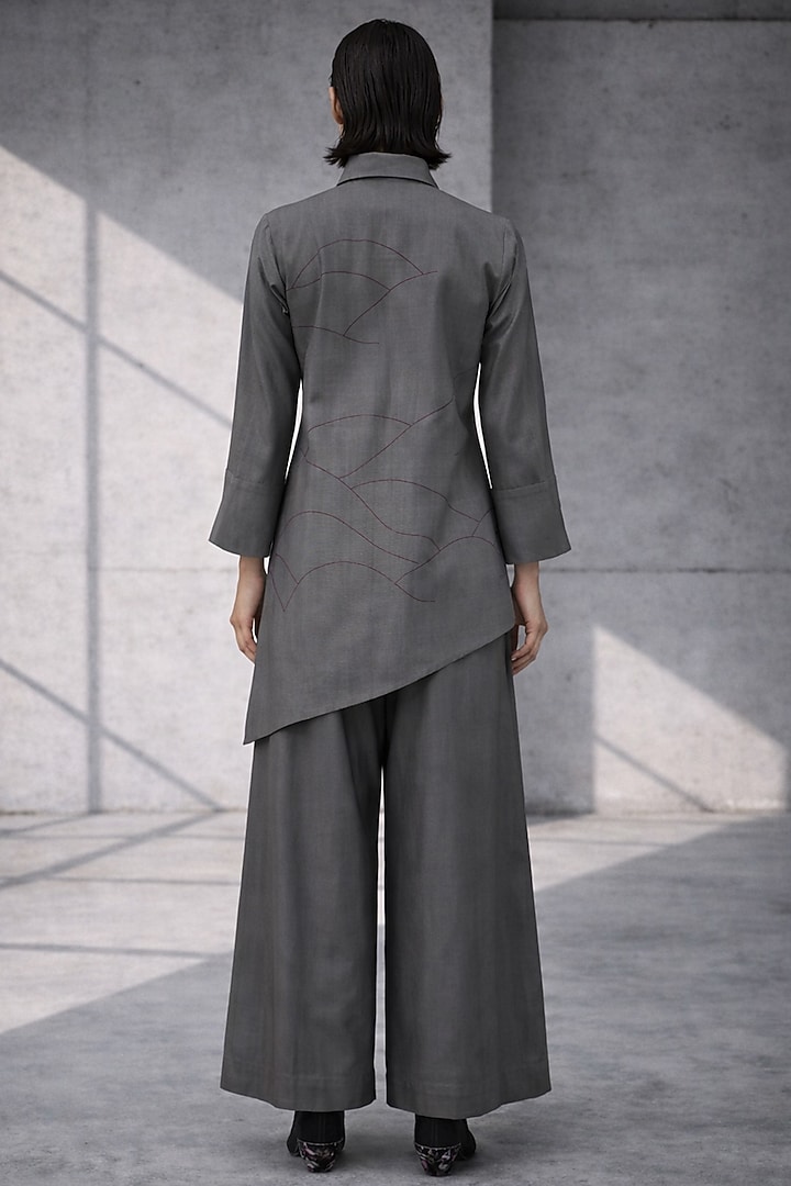 Graphite Grey Silk Chanderi Co-Ord Set by OJA at Pernia's Pop Up Shop