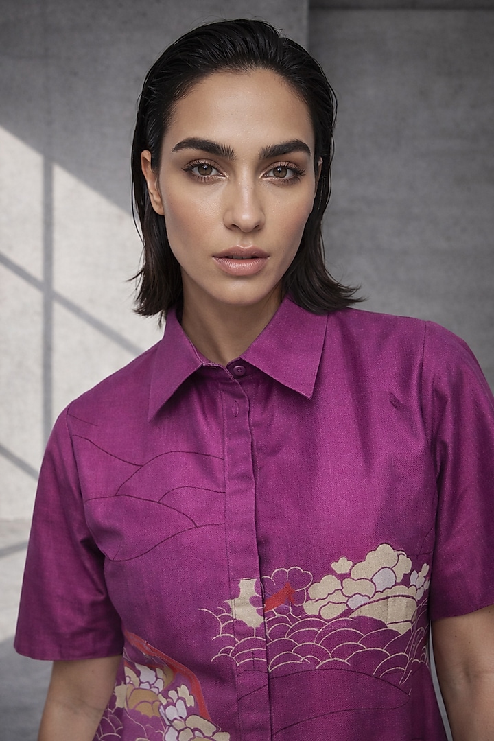 Mulberry Pink Silk Chanderi Shirt Vacation Dress by OJA at Pernia's Pop Up Shop