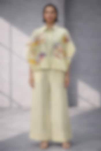 Butter Yellow Silk Chanderi Floral Embroidered Co-Ord Set by OJA at Pernia's Pop Up Shop