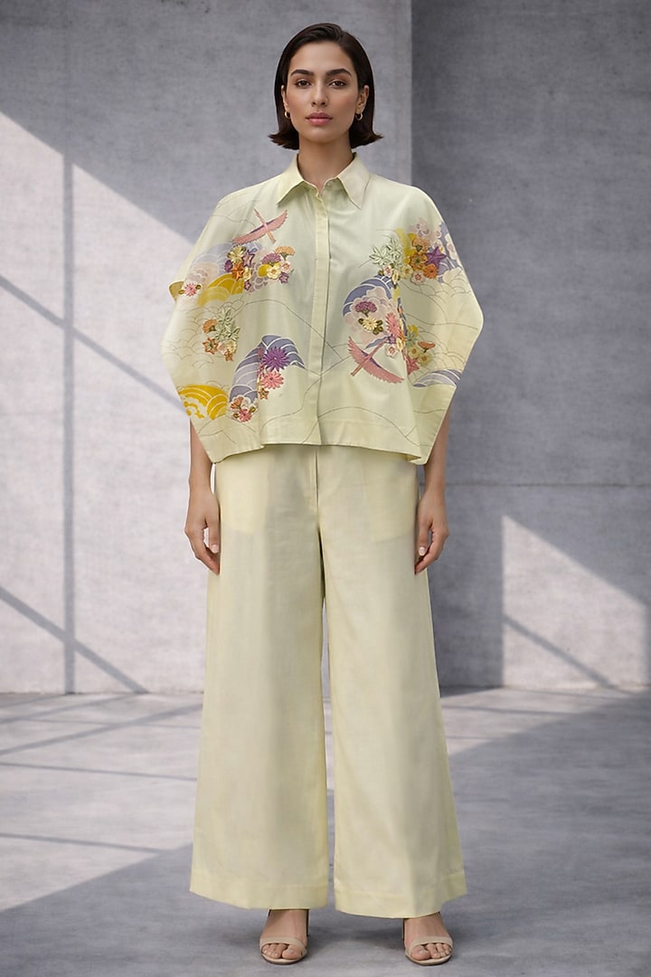 Butter Yellow Silk Chanderi Floral Embroidered Co-Ord Set by OJA at Pernia's Pop Up Shop