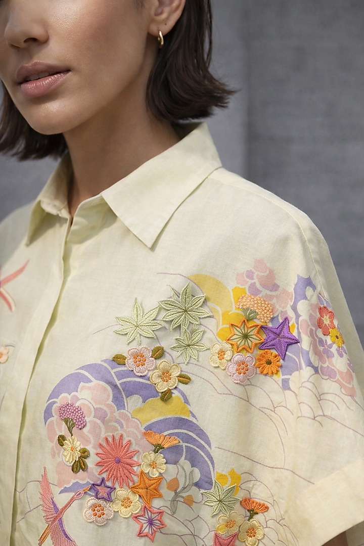 Butter Yellow Silk Chanderi Floral Embroidered Co-Ord Set by OJA at Pernia's Pop Up Shop
