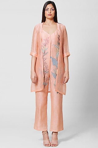 Peach Embellished Jumpsuit With Jacket by OJA