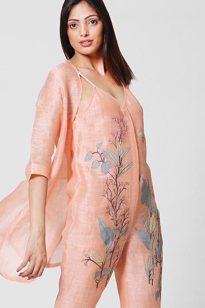 Peach Embellished Jumpsuit With Jacket by OJA at Pernia's Pop Up Shop