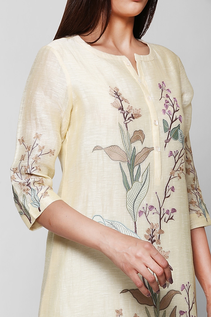 Lemon Embellished Asymmetrical Kurta Set by OJA at Pernia's Pop Up Shop