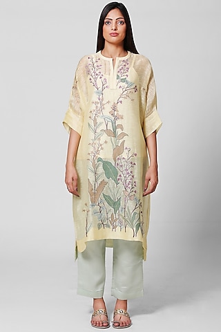 Lemon Embellished Kaftan Tunic Set by OJA