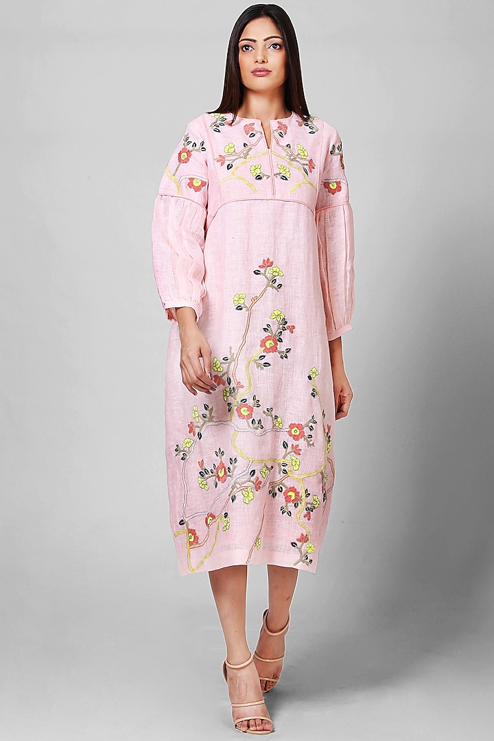 Light Pink Embroidered Dress by OJA