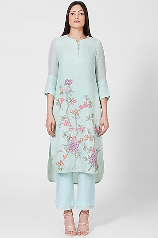 Sea Green Embroidered Kurta Set by OJA