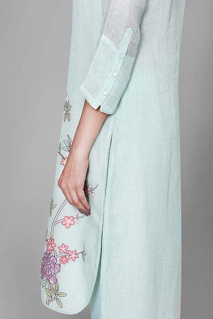 Sea Green Embroidered Kurta Set by OJA at Pernia's Pop Up Shop