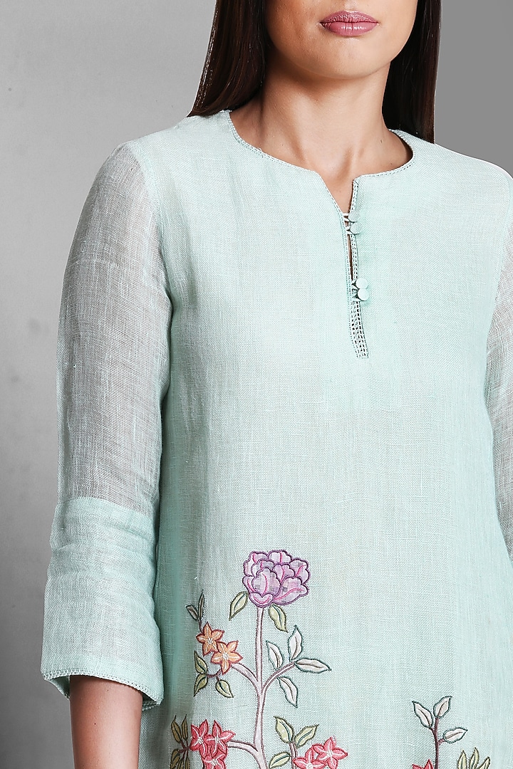 Sea Green Embroidered Kurta Set by OJA at Pernia's Pop Up Shop