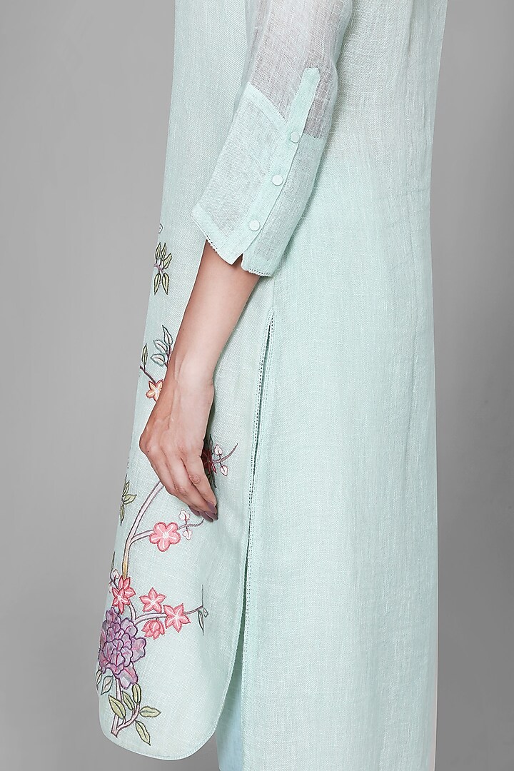 Sea Green Applique Embroidered Kurta Set by OJA at Pernia's Pop Up Shop