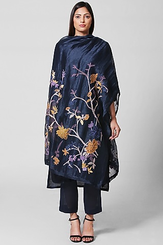 Dark Blue Embroidered Kurta Set by OJA
