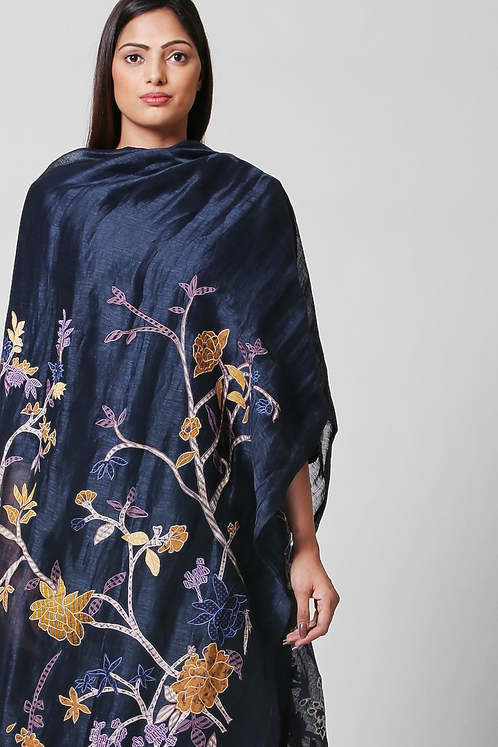 Dark Blue Embroidered Kurta Set by OJA at Pernia's Pop Up Shop