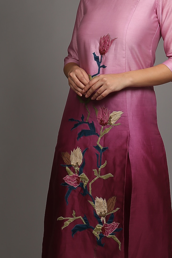 Fuchsia Appliques Embroidered Kurta With Pants by OJA at Pernia's Pop Up Shop