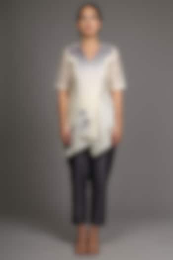 Beige Embroidered Jacket Kurta With Grey Pants by OJA at Pernia's Pop Up Shop