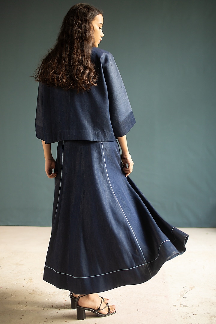 Dark Blue Tencel Denim A-Line Vacation Dress With Jacket by OJA at Pernia's Pop Up Shop