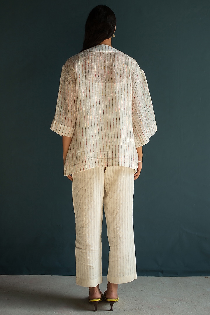 Ivory Handloom Linen Floral Embroidered Co-Ord Set by OJA at Pernia's Pop Up Shop