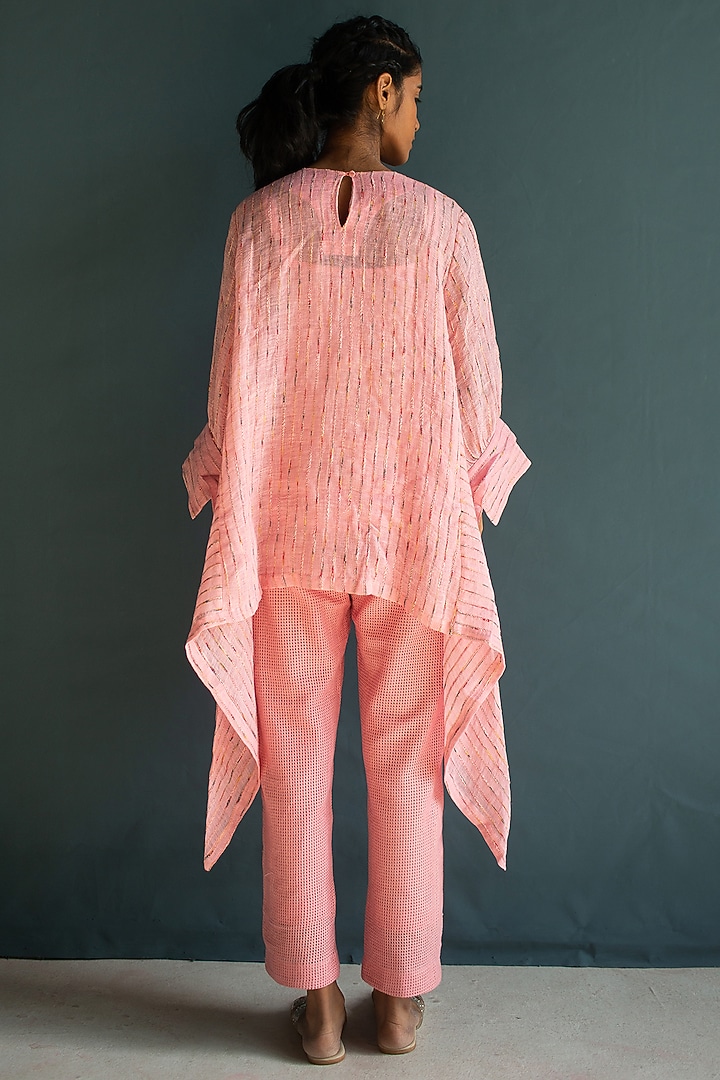 Rose Pink Handloom Linen Floral Embroidered Co-Ord Set by OJA at Pernia's Pop Up Shop