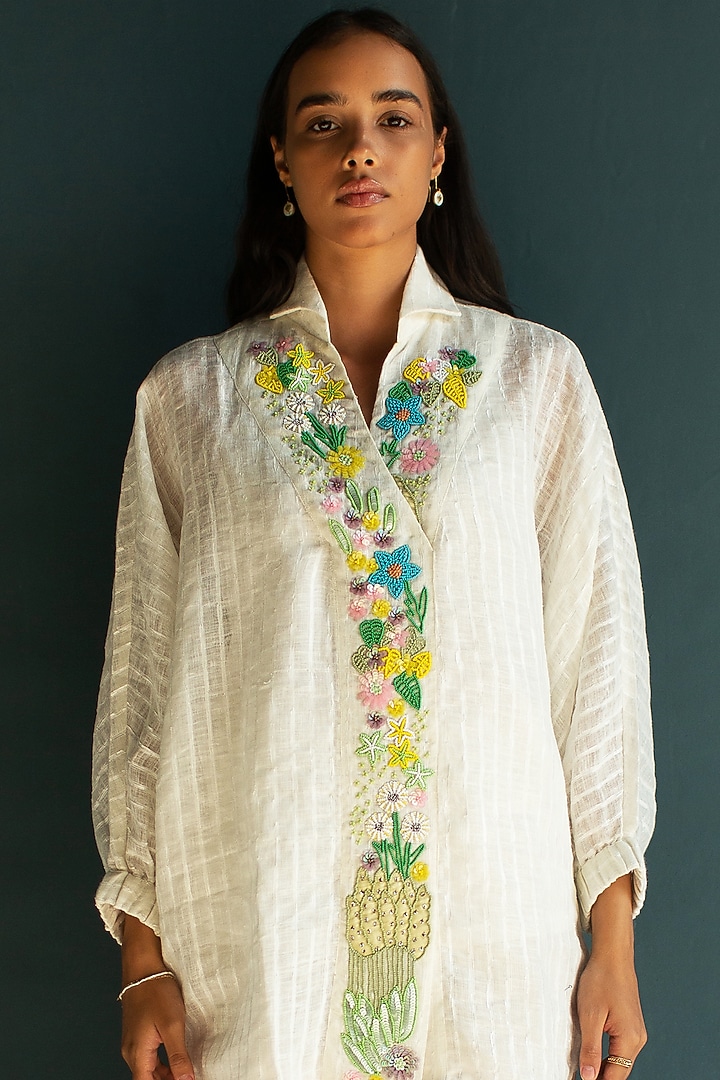 Ivory Linen Fletcher Hand Embroidered Co-Ord Set by OJA at Pernia's Pop Up Shop