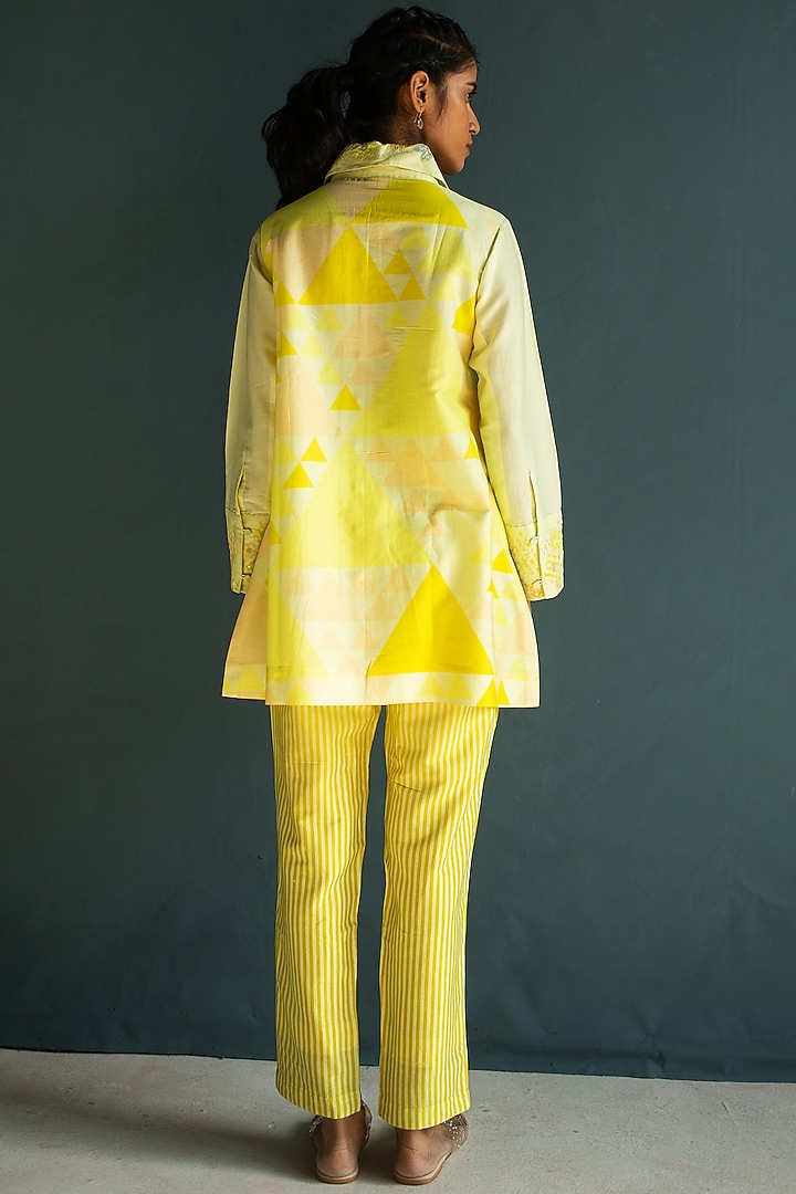 Sunflower Yellow Handloom Silk Chanderi Embroidered & Printed Co-Ord Set by OJA at Pernia's Pop Up Shop
