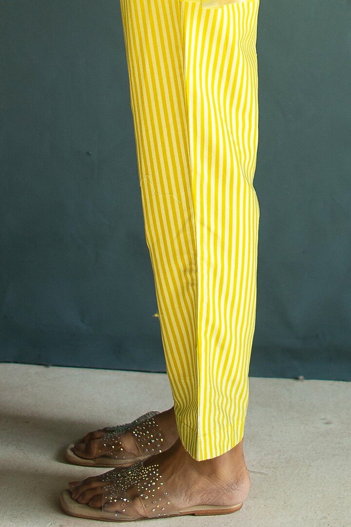 Sunflower Yellow Handloom Silk Chanderi Embroidered & Printed Co-Ord Set by OJA at Pernia's Pop Up Shop