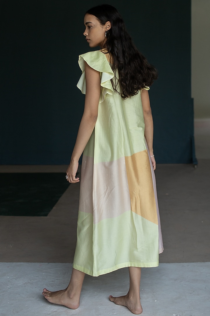 Peach Yellow Handloom Silk Chanderi Embroidered Kurta Set by OJA at Pernia's Pop Up Shop