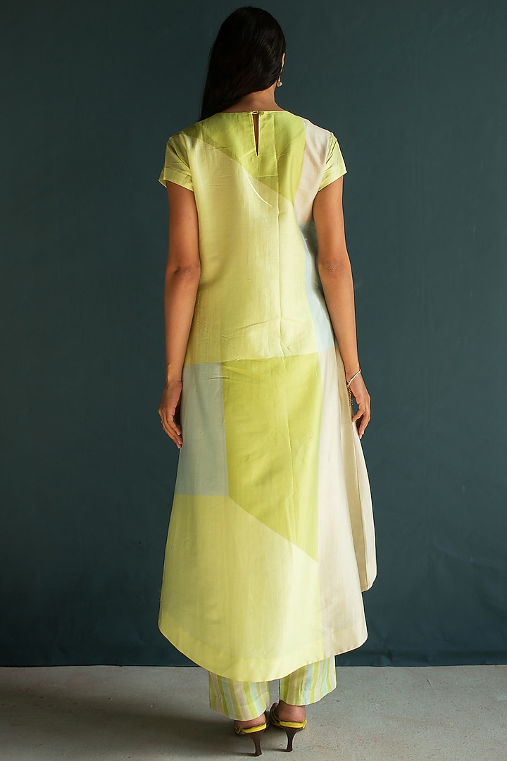 Pastel Pista Handloom Silk Chanderi Embroidered Kurta Set by OJA at Pernia's Pop Up Shop