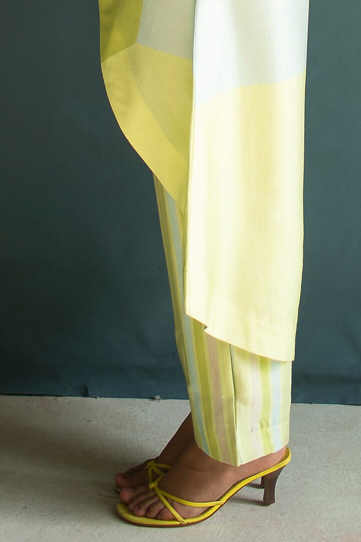 Pastel Pista Handloom Silk Chanderi Embroidered Kurta Set by OJA at Pernia's Pop Up Shop