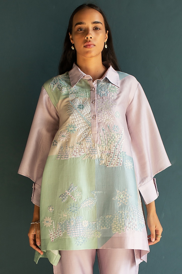 Lilac Handloom Silk Chanderi Co-Ord Set by OJA at Pernia's Pop Up Shop