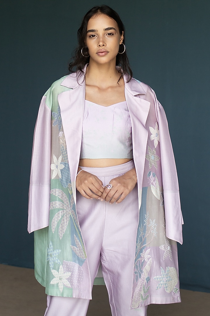Powder Blue Handloom Silk Chanderi Embroidered Co-ord Set by OJA at Pernia's Pop Up Shop