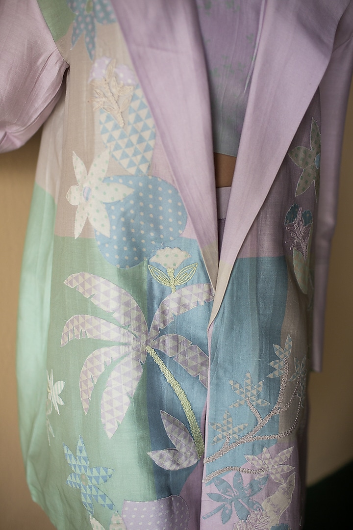 Powder Blue Handloom Silk Chanderi Embroidered Co-ord Set by OJA at Pernia's Pop Up Shop