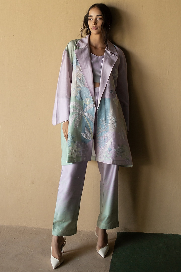 Powder Blue Handloom Silk Chanderi Embroidered Co-ord Set by OJA at Pernia's Pop Up Shop