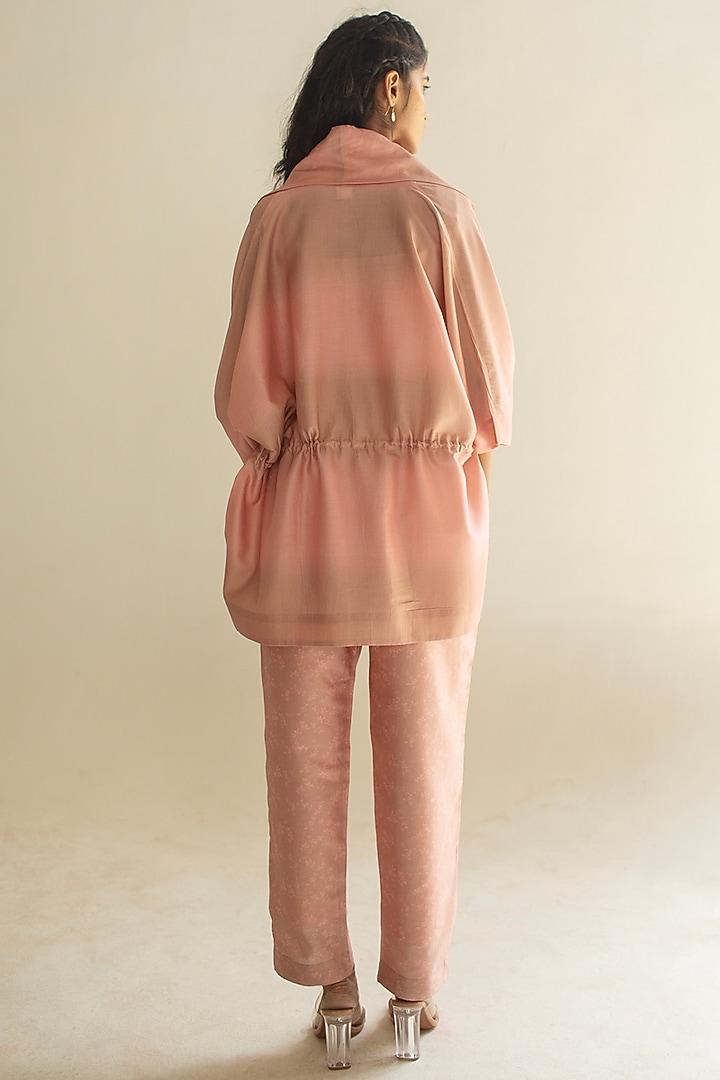 Pastel Peach Handloom Silk Chanderi Co-Ord Set by OJA at Pernia's Pop Up Shop