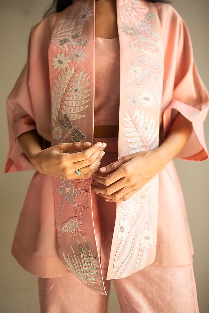 Pastel Peach Handloom Silk Chanderi Co-Ord Set by OJA at Pernia's Pop Up Shop