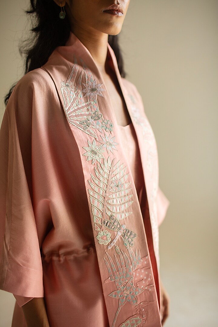 Pastel Peach Handloom Silk Chanderi Co-Ord Set by OJA at Pernia's Pop Up Shop