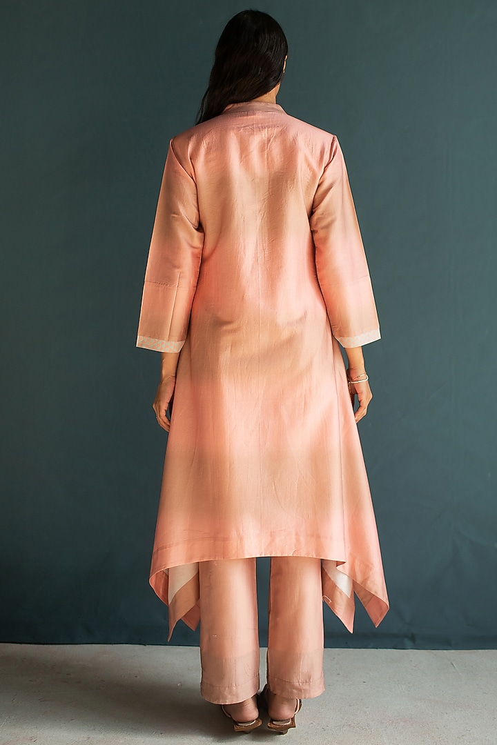Pastel Peach Handloom Silk Chanderi Embroidered Co-Ord Set by OJA at Pernia's Pop Up Shop