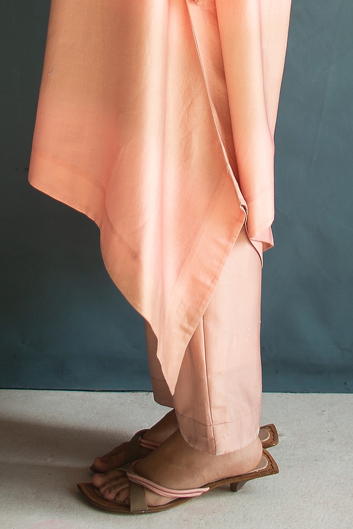 Pastel Peach Handloom Silk Chanderi Embroidered Co-Ord Set by OJA at Pernia's Pop Up Shop