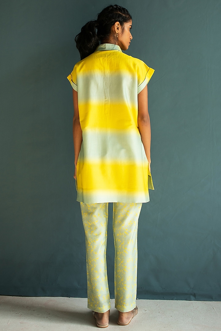 Cadmium Yellow Handloom Silk Chanderi Embroidered Co-Ord Set by OJA at Pernia's Pop Up Shop