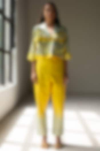 Cadmium Yellow Handloom Silk Chanderi Embroidered Co-Ord Set by OJA at Pernia's Pop Up Shop