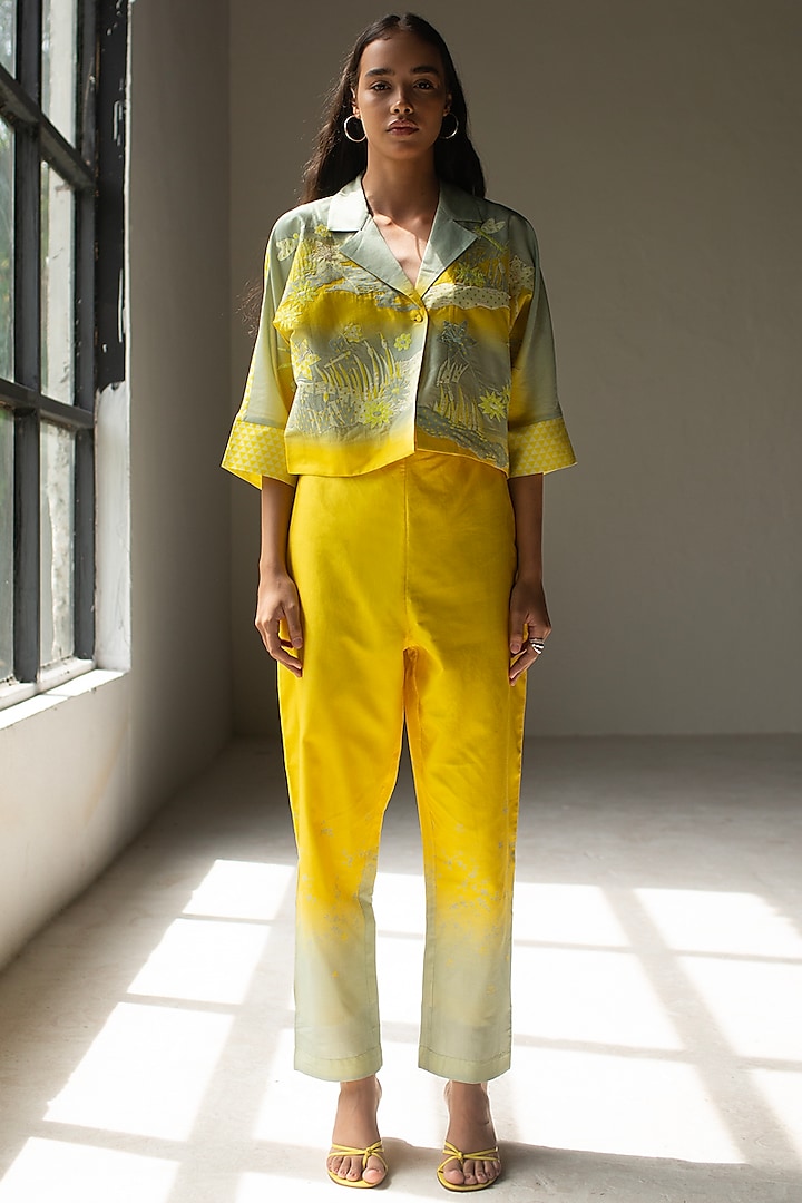 Cadmium Yellow Handloom Silk Chanderi Embroidered Co-Ord Set by OJA at Pernia's Pop Up Shop