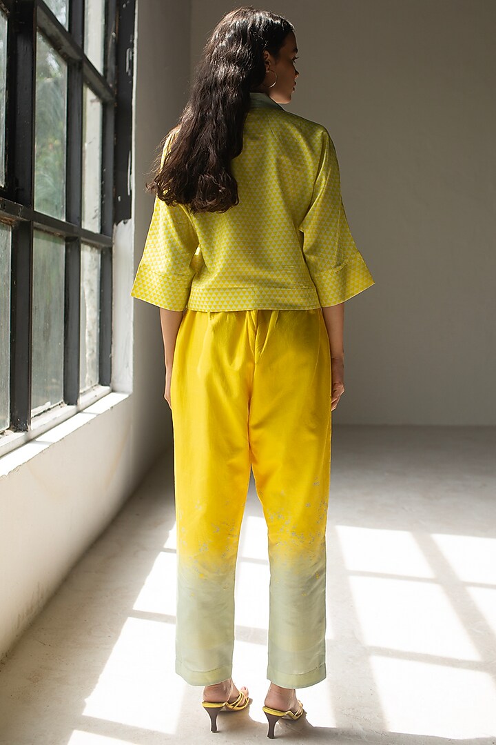 Cadmium Yellow Handloom Silk Chanderi Embroidered Co-Ord Set by OJA at Pernia's Pop Up Shop