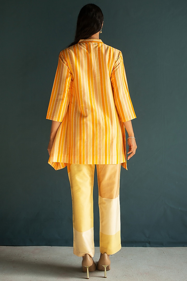 Marigold Yellow Handloom Silk Chanderi Embroidered Co-Ord Set by OJA at Pernia's Pop Up Shop