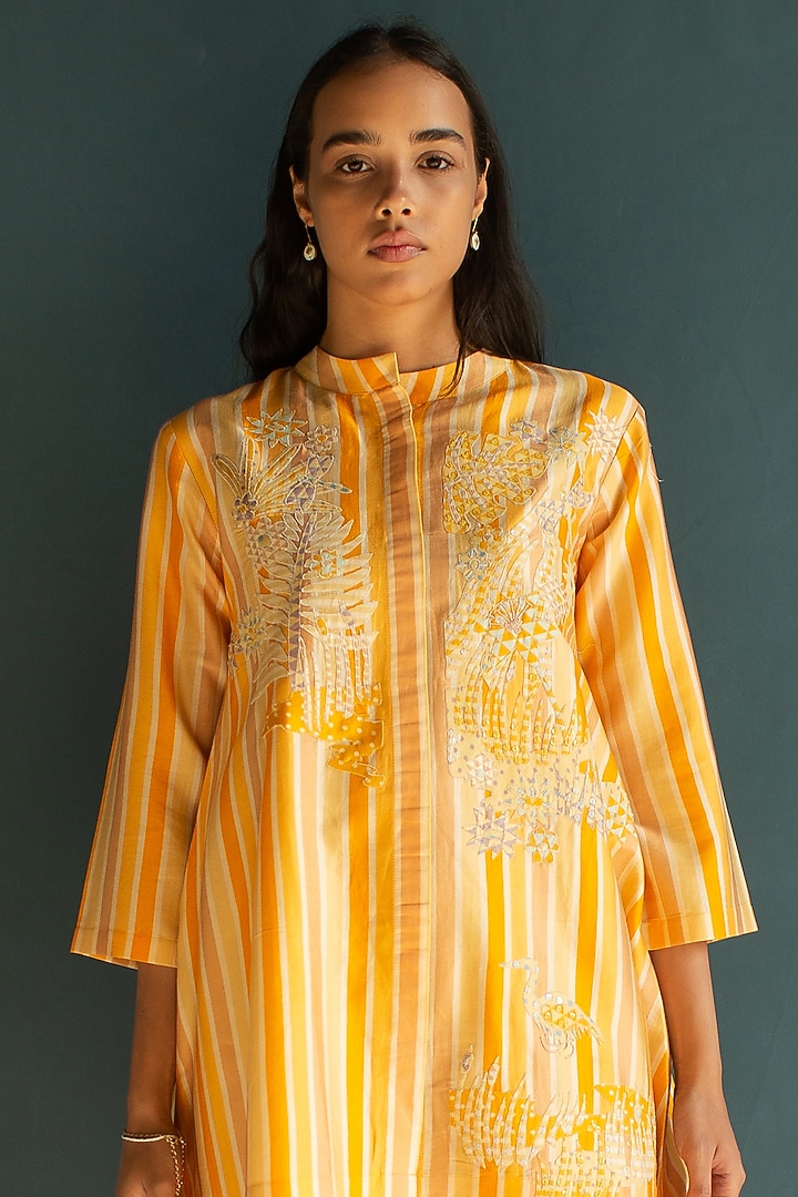 Marigold Yellow Handloom Silk Chanderi Embroidered Co-Ord Set by OJA at Pernia's Pop Up Shop