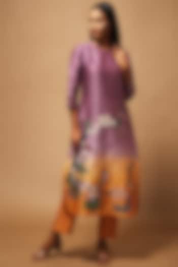 Purple Floral Applique Embroidered Kurta With Pants by OJA