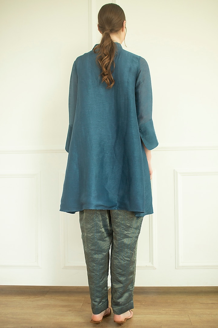 Blue Handloom Linen Silk Tunic Set by OJA at Pernia's Pop Up Shop