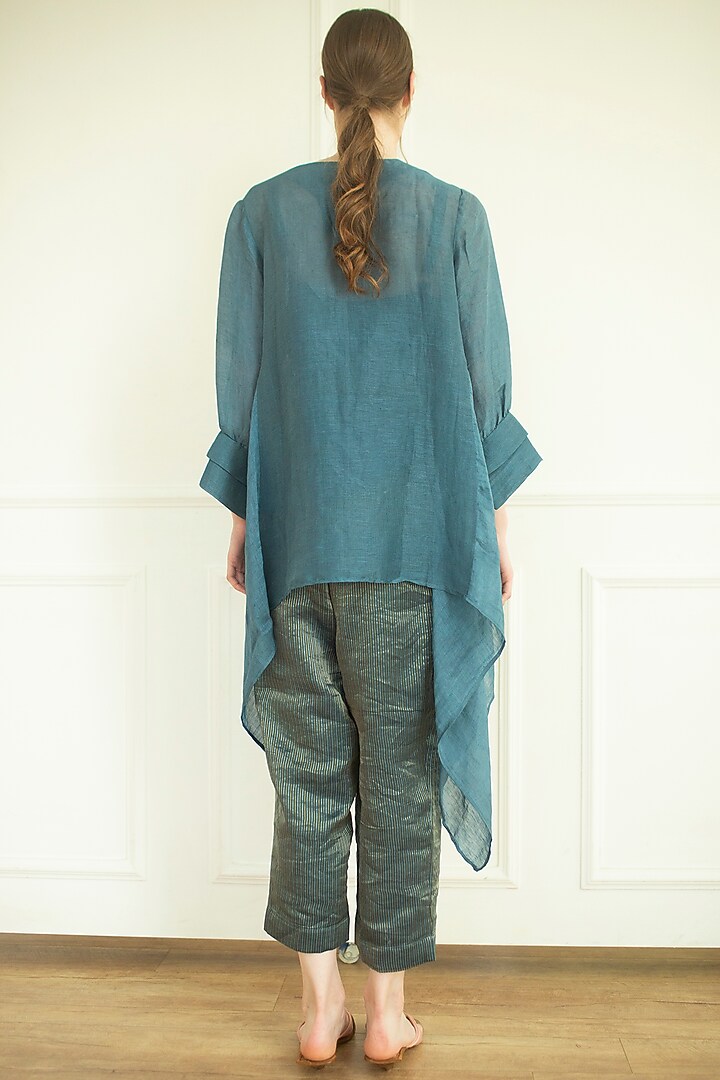 Blue Handloom Linen Silk Tunic Set by OJA at Pernia's Pop Up Shop