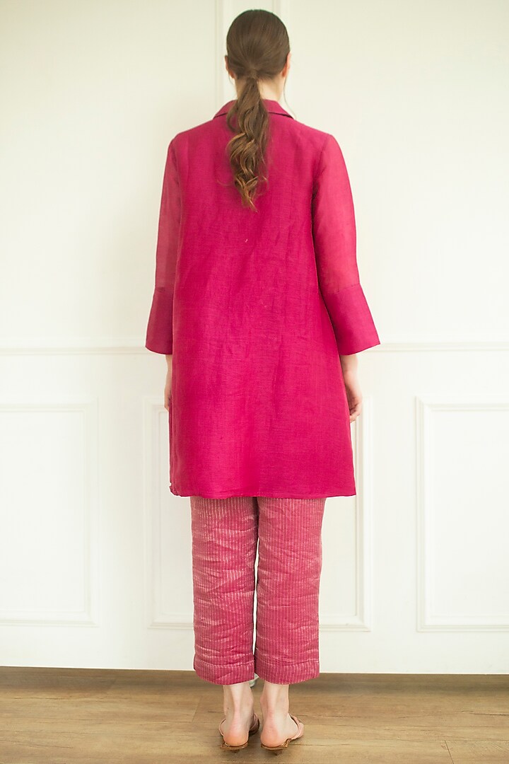 Pink Handloom Linen Silk Tunic Set by OJA at Pernia's Pop Up Shop