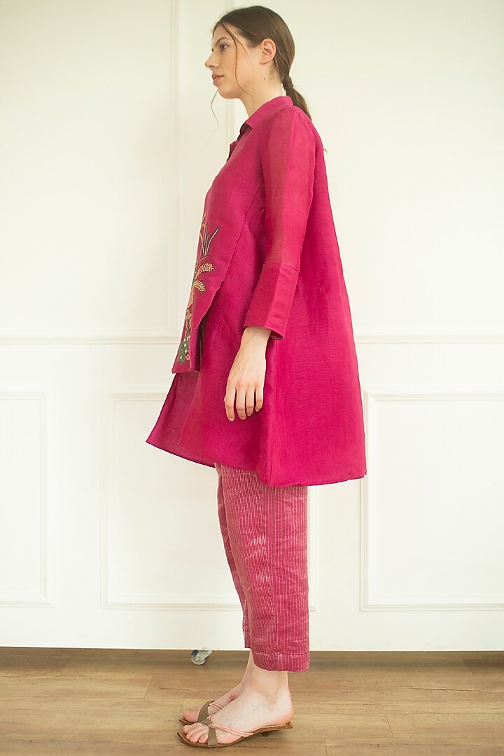 Pink Handloom Linen Silk Tunic Set by OJA at Pernia's Pop Up Shop