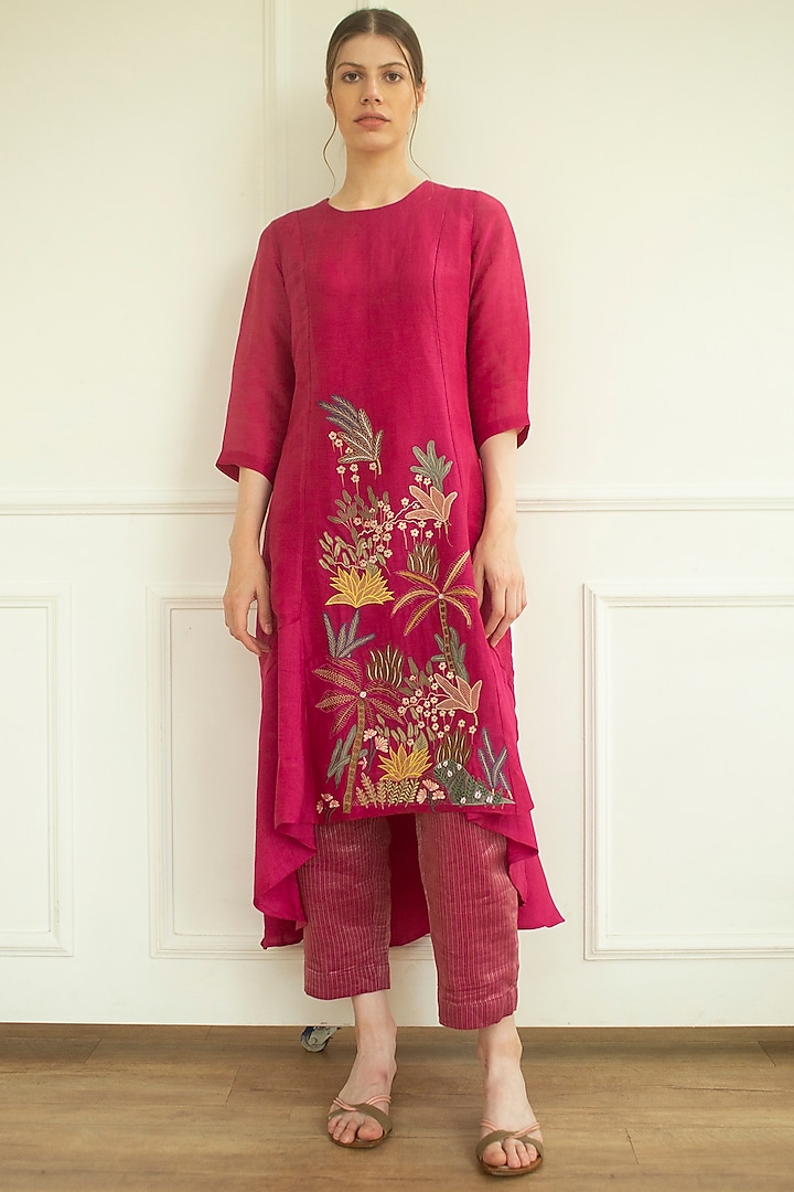 Pink Embroidered Tunic Set by OJA