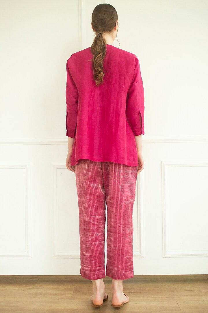 Pink Handloom Linen Silk Tunic Set by OJA at Pernia's Pop Up Shop